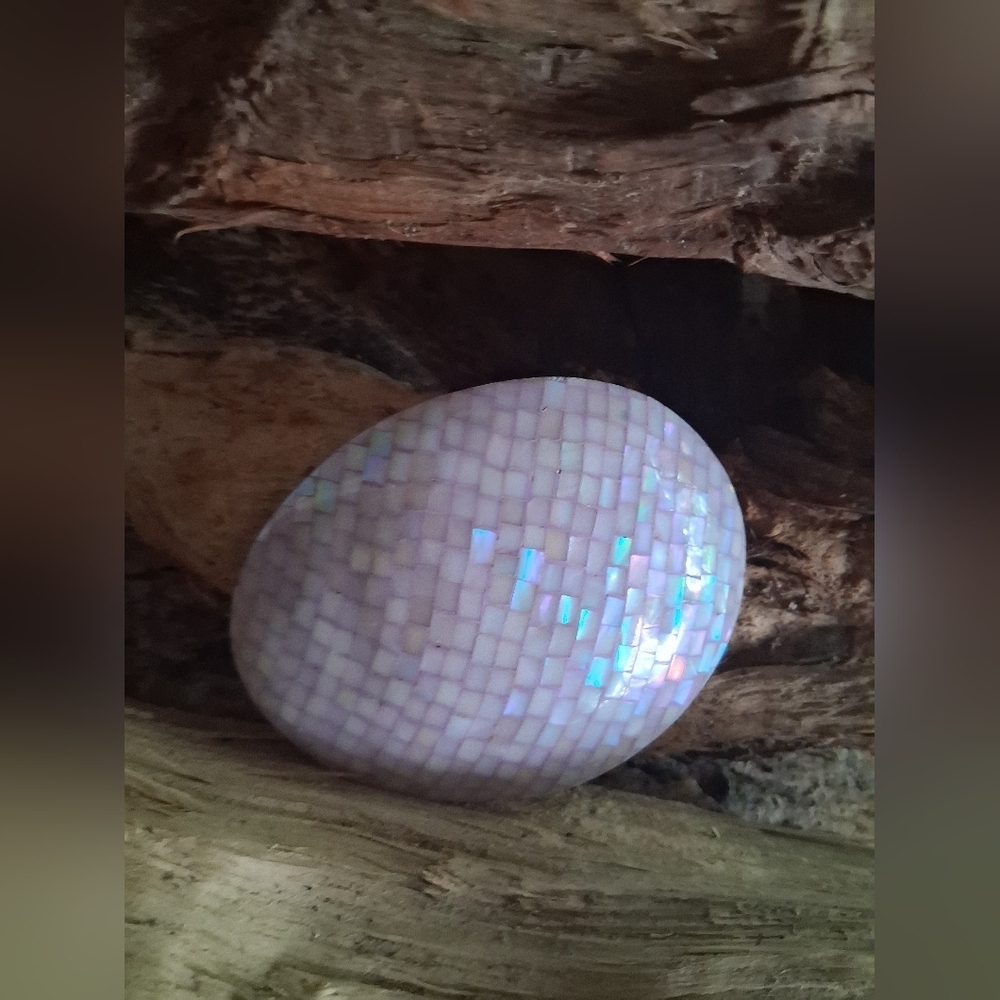 Lavender Iridescent Egg Sculpture with Mosaic Finish